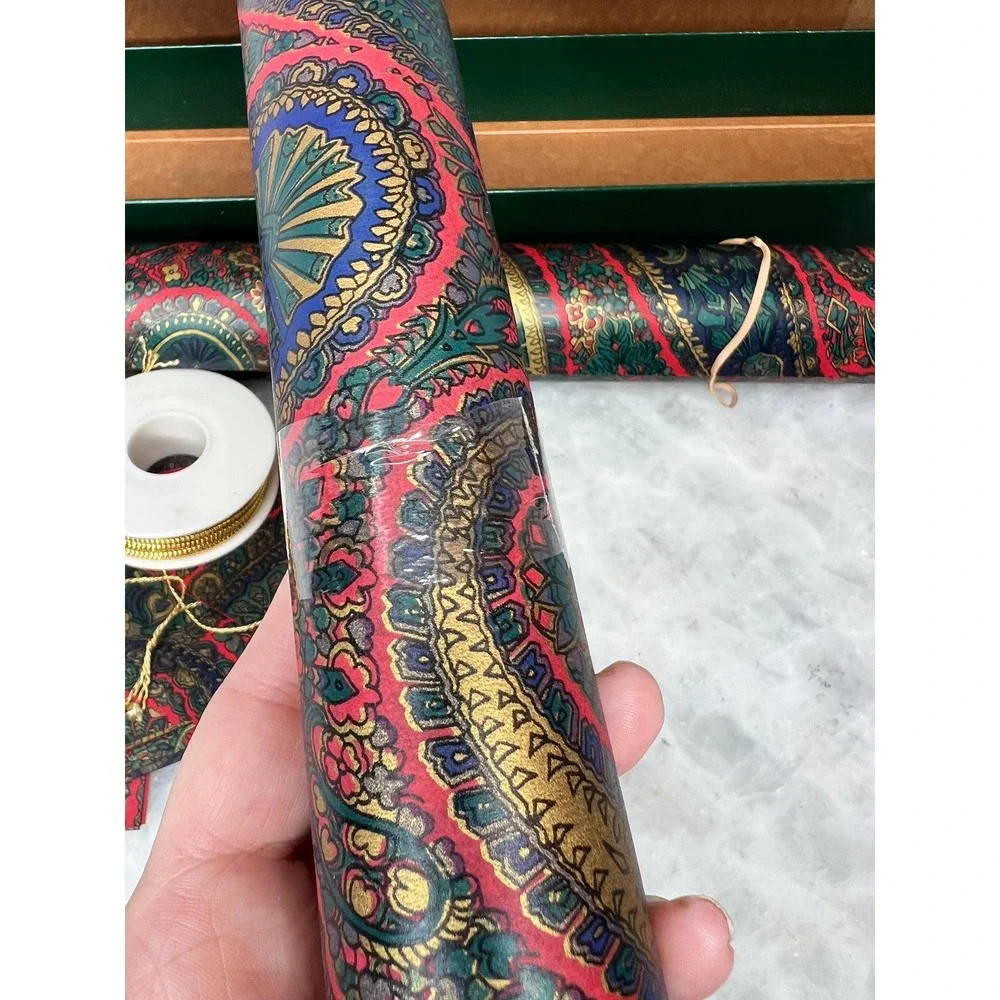 Vintage Paisley Gift Wrap Set Ralph Lauren Style Metallic Paper Tags Boxed